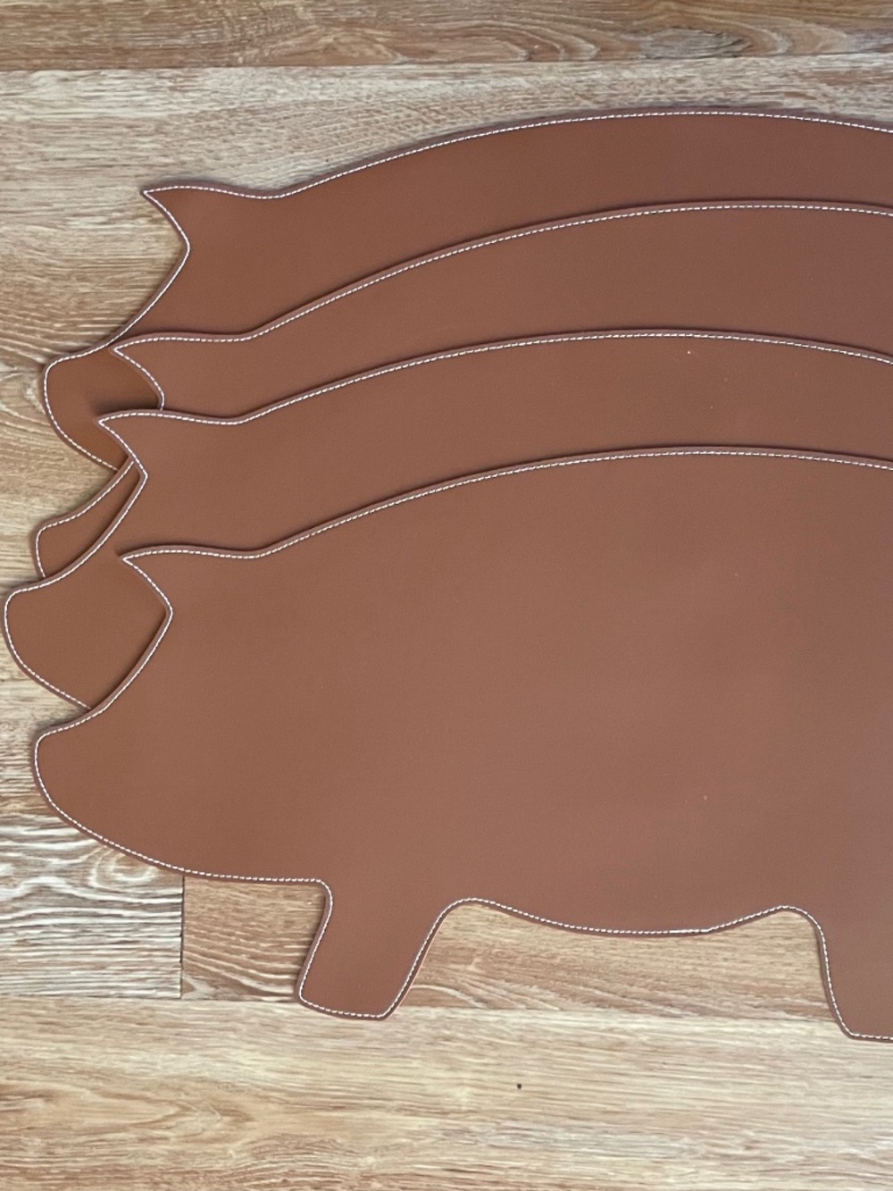 Set 4 Whimsical Large Brown Pleather Pig Placemats.23” x 12” The Spring Shop NWT